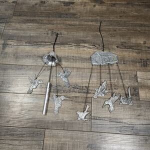 2 bird themed metal wind chimes Cardinal Hummingbird b39